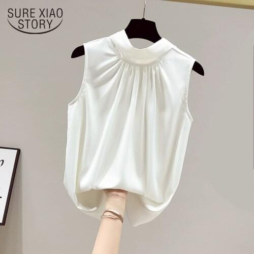New Summer Female Sleeveless Blouses Fashion Slim White Chiffon Blouses Women Tops Casual Elegant Women Clothing Blusas 15135