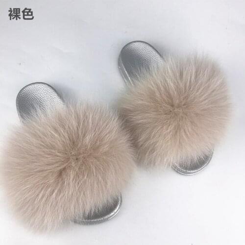 New Womens Fur Slipper Real Fox Fur Fashion Style Furry Slides Soft Warm Big Fluffy Fur Shoes Wholesale