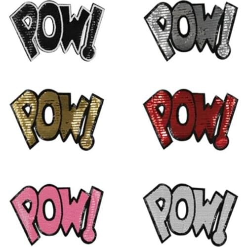 Clothing Women Shirt Top Diy Large Patch POW! Sequins deal with it T-shirt girls Biker Patches for clothes Cute Letters Stickers