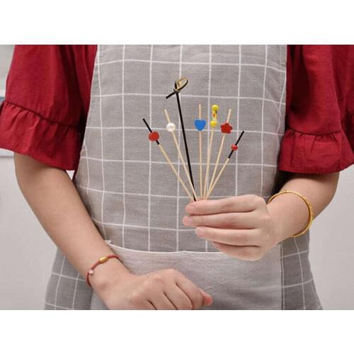 Disposable fruit check fruit inserted bamboo colorful flower string cocktail decoration check fruit fork