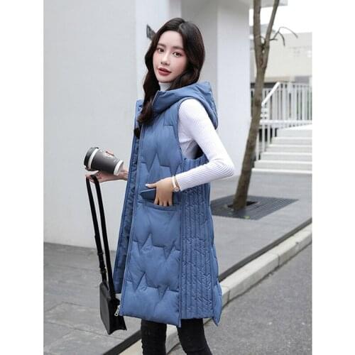 Autumn and Winter New Womens Cotton Vest Womens Mid-length Korean Style Slim Slim Down Cotton Vest Trend