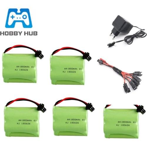 Ni-MH 6v 1800mah Rechargeable Battery + Charger set For Rc toys Cars Boat Guns Tanks Robots Model 5* AA 6v Battery Pack SM Plug