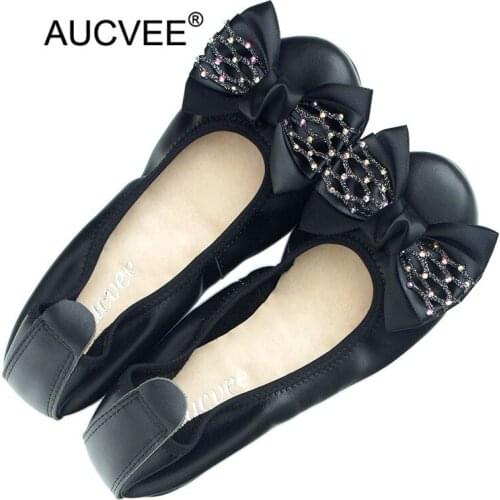 Plus Size 34-44 Women Ballet Flats Genuine Leather Round Toe Bow Ladies Loafers Shoes New Fashion Shallow Mouth Flat Heel Shoes