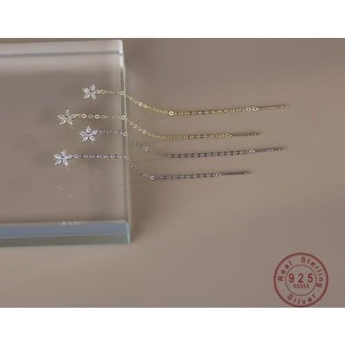 HI MAN 925 Sterling Silver Plated 14K Gold Japanese Crystal Flower Tassel Stud Earrings Women Fashion Romantic Dating Jewelry