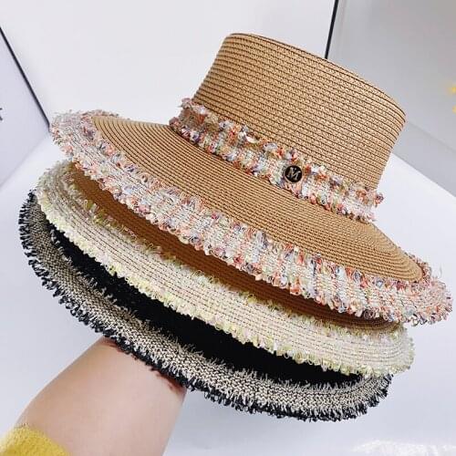 10cm Women Summer Female Wide Brim Hats Fringed Beach Hats Straw Boater Flat Top Sun Hats Fashion Dress Derby Lady Vintage Girls
