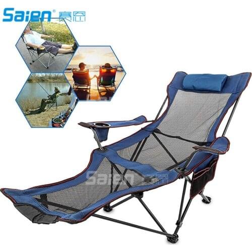 Folding Camp Chair with Footrest Mesh Lounge Chair with Cup Holder and Storage Bag for Camping and Other Outdoor Activities