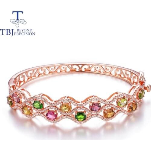 TBJ,natural fancy color tourmaline gemstone 925 sterling silver wave mode bangle fine jewelry for women anniversary gift