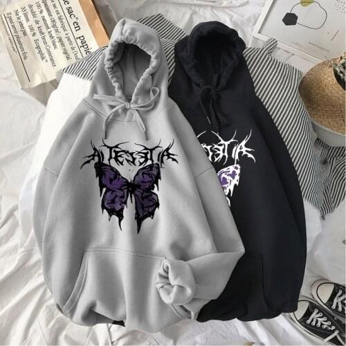 Autumn winter Gothic Style Hoodie Ladies Sweatshirt Harajuku Butterfly Print Hooded Aesthetic Hoodie Ladies Hoodie Streetwear