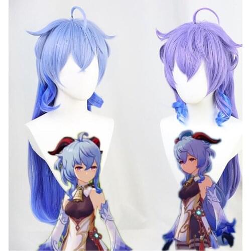 In stock Genshin Impact Cosplay Wigs Ganyu Wig Cosplay Women Halloween Game Genshin Impact 85cm Synthetic Hair Heat Resistant