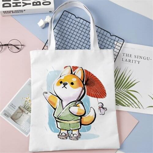 Japanese Shiba Inu Shopping Bag Fashion Women Canvas Tote Bags Printing Bag Cartoon Bolsa De Compras Shopper Shoulder
