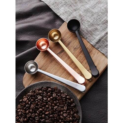 Seal Clip Coffee Powder Stainless Steel Creative Coffee Spoon Seal Clip Kitchen Multi-color Dual-use Accessories Cafe Decoration