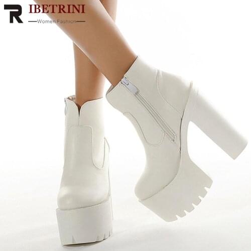 Female Boots Boots For Women Autumn Platform White Black Chunky Super High Heels Ankle High Quality Shoes Woman 2021 Brand New