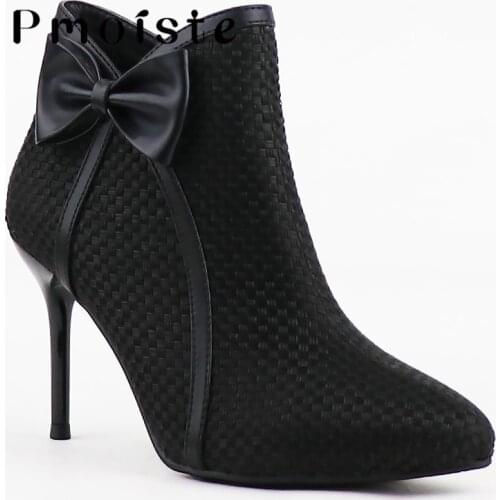 Woman Boots High Heel Fashion Rhinestone Pointed Ankle Botas 2021 Women Shoes Autumn Suede Zipper Goth Boot Black