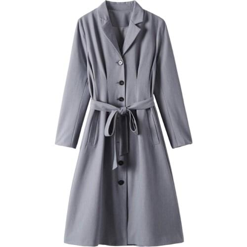 Women Fashion Trench Coat Long Cardigan Spring Autumn Belted Solid Long Coat Casual Elegant Outerwear Thin Trench Coats D200805