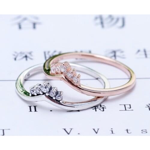 New 2019 Fashion Silver Color Rose Tiara Wishbone Ring For Women Wedding Engagement Rings DropShipping