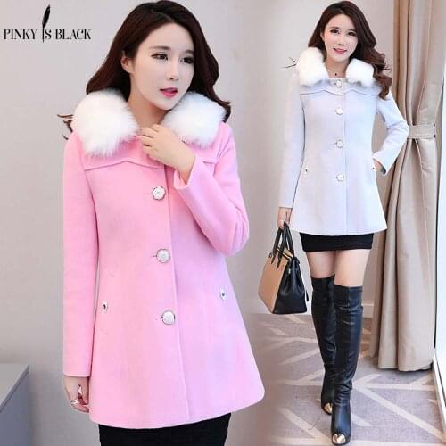 PinkyIsblack 2019 Autumn Winter Fashion Women Wool Coat Casual Jackets Blend Fur Female Elegant Long Sleeve Wool Coat Outwear