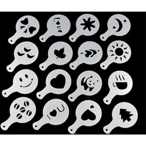 16Pcs Coffee Latte Cappuccino Barista Art Stencils Cake Duster Templates Coffee Tools Accessories Gusto Nespresso Zavarnik Dolce