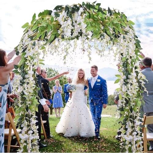 2PCS 1.8M Wisteria Artificial Flowers Vine Garland Wedding Arch Decoration Fake Plants Foliage Rattan Trailing Faux Flowers Wall