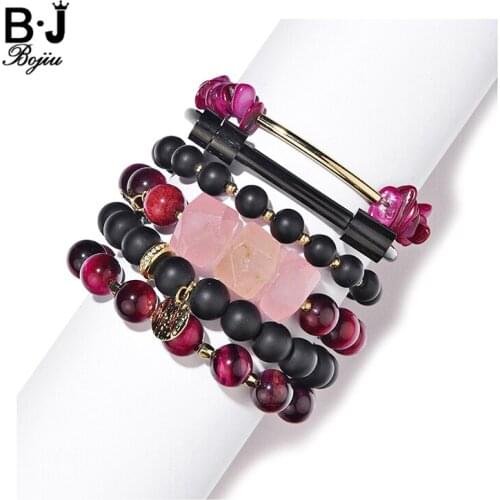 2021 Fashion Women Multi-layer Bracelets & Bangles New Leaf Cuff Natural Stone Tiger Eye Agates Crystal Bracelet Set BCSET319