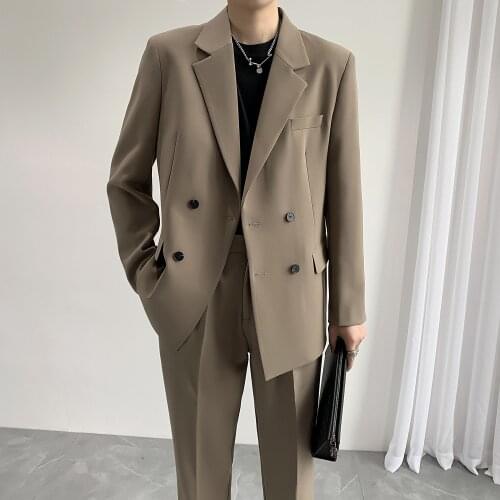 2021 Fashion Two-piece Loose Suit Men Double Breasted Wedding Groom Tuxedos Suits for Men Business Casual Social Costume Homme