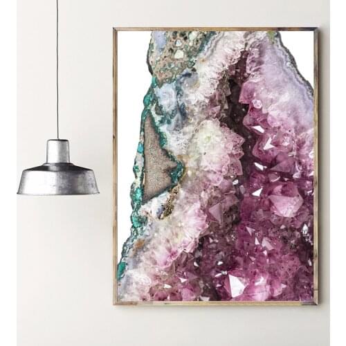 Pink Amethyst Gemstone Abstract Canvas Painting Poster Geode Agate Wall Art Picture Crystal Print Office Home Room Decoration