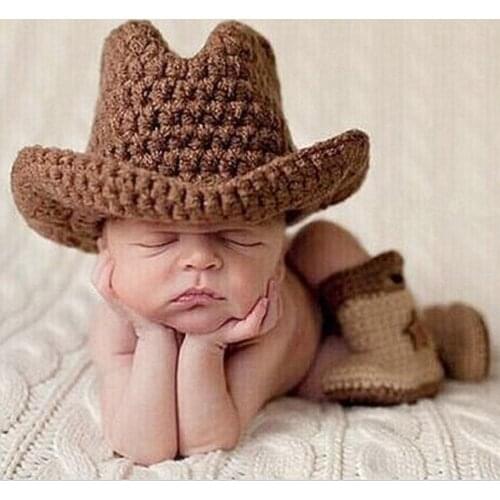 Infant baby newborn photography props hats for kids baby props cowboy crochet knit costume 1set caps hat baby Christmas gift new