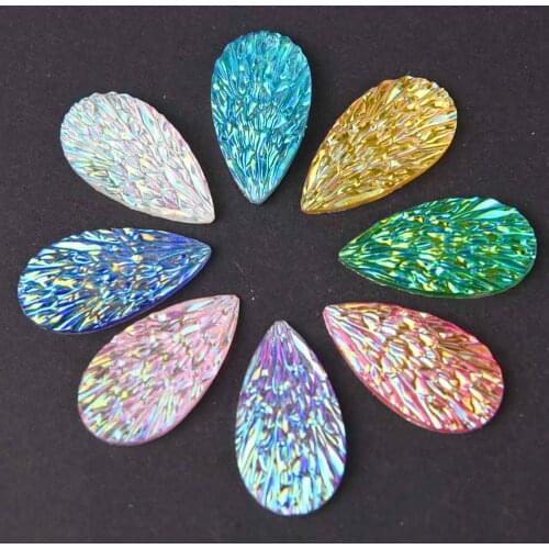 BOLIAO 8Pcs 16*29mm Water Drop Shape AB Color Resin Flat Back Glue on Clothes Handmade Art Work Decoration Craft DIY R278