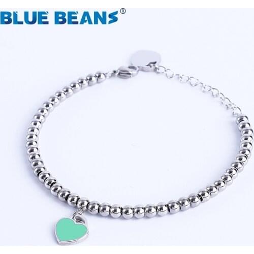 316L Stainless Steel heart Braceler&bracelet For Women Tiff Bead Chain Love Pendant Gold Silver Color Brand Statement Jewelry