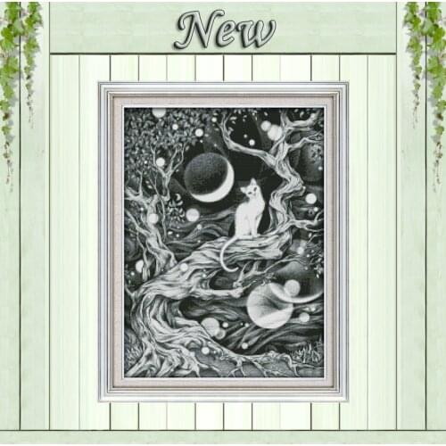 Moonlit white cat animal decor painting Counted printed on canvas 14CT 11CT Chinese Cross Stitch Needlework kits Embroidery Sets