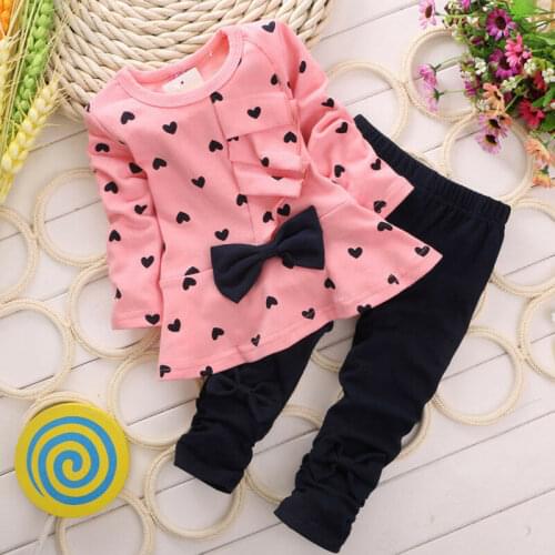 Kids Girls Heart-shaped 2PCS Clothes Outfits Long Sleeve Tops Sweater +Legging Pants Bowknot Cotton Toddler Set 2-5 Years