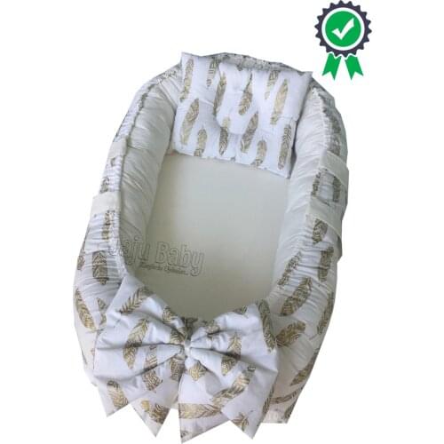 Jaju Baby nest 100x60 Golden Silvery Feather Design Luxury Orthopedic BabyNest