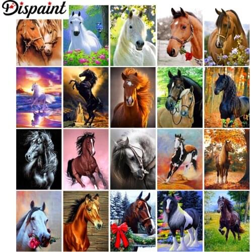 Dispaint 5D Diamond Pattern Rhinestone Needlework Diy Diamond Painting Cross Stitch "Animal horse" Diamond Embroidery
