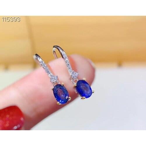 Elegant Wedding Gift High Quaity 100% Real Natural Sapphire Earring 925 Sterling Silver