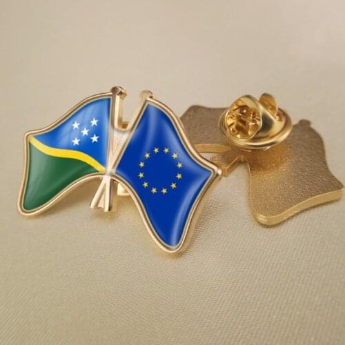 European Union and Solomon Islands Crossed Double Friendship Flags Lapel Pins