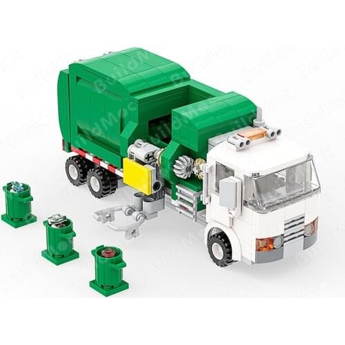 City Rubbish Truck High-Tech Green White Car Garbage Truck City Cleaner Children Diy Toy Building Blocks Birthday Gift Model Set