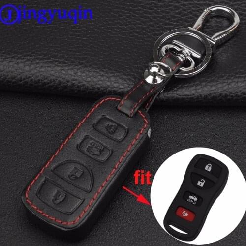 Jingyuqin 4 Buttons Remote Leather Car Key Cover Case Fob For Nissan Armada Sentra 350Z Altima Maxima Infiniti For KBRASTU15