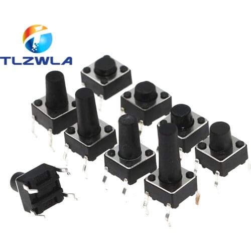 20pcs 6x6 Push button switch DIP 6X6X4.3 Light touch switch 6*6*4.3/5/6/7/8/9/10/11/12/13mm The power switch 4Pins