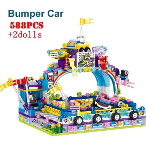Mini Bumper Cars Micro Building Blocks Amusement Park City Figures Friends Technical Bricks Educational Toys For Children Gift