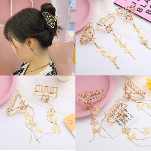Fashion Alloy Hair Claw Butterfly Pendant Hairpin Headgrips Girl Multiple Tassel Barrettes For Women Hair Accessories Jewelry