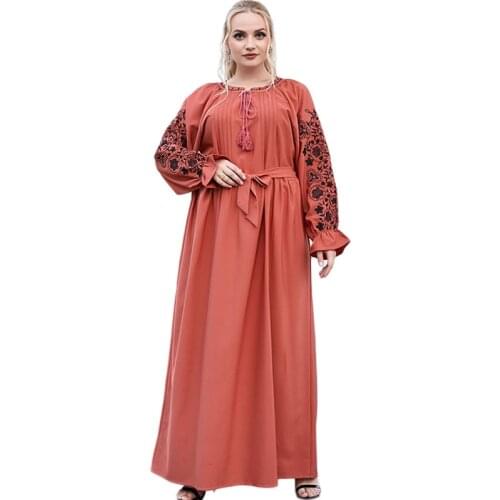 Fashion Embroidery Spring Autumn Muslim Long Dress Ramadan Islamic Female Maxi Robe Women Arabic Kaftan Abaya Middle East Dubai