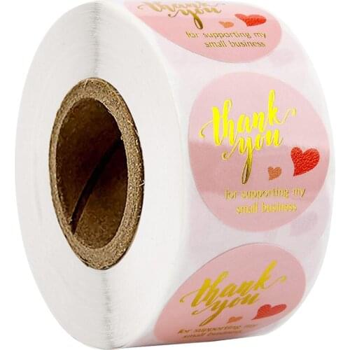 Pink Thank You Stickers for Supporting my business 500pcs 1.5'' Circle Paper Handmade Seal Label Sticker for Kids Toy Packaging