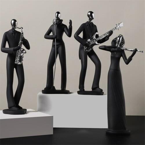 Nordic Minimalist Piano Saxophone Musician Statue Ornaments Home Decor Black Statuette Resin Miniature Figurines Desktop Decor