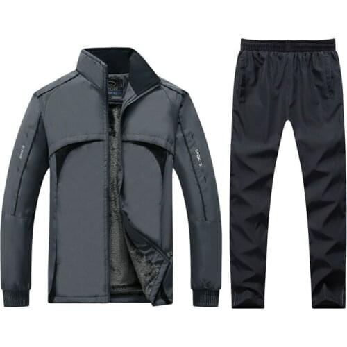 2019 New Mens Sets Autumn Winter Sets Plus Velvet Male Fashion Sportswear Clothing Fit Warm Tracksuit Zip Pocket Casual Suit