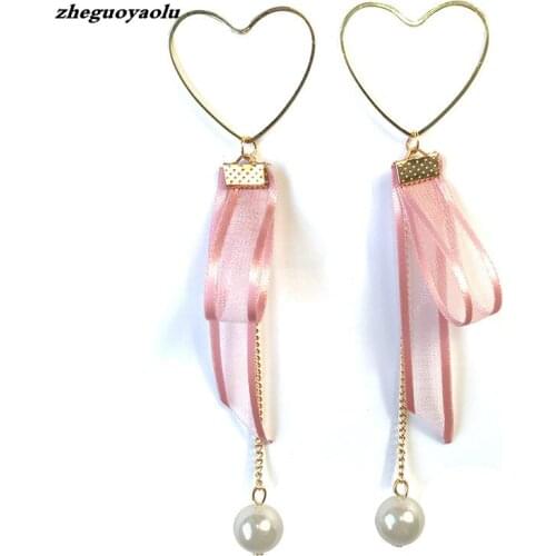 New Fashion Jewelry Vintage Pink White Color Lace Hollow Heart Drop Earring Gift For Women Girl Boucle D'oreille Femme 2017