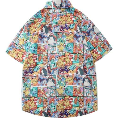 New Pokemon Casual Printed Short Sleeve Shirts Men Street 2021 Hawaii Beach Oversize Women Fashion Harujuku Shirts for Men Tops