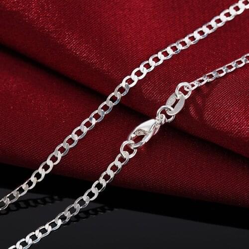 New 925 Sterling Silver Necklace 16/18/20/22/24/26/28/30 Inches Classic 2MM Flat Sideways chain for Women Men Jewelry Gift party