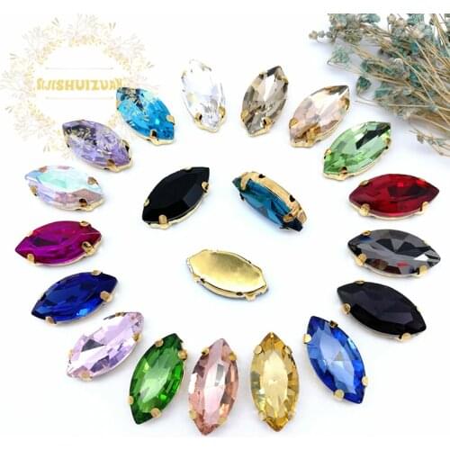 New product Horse eye Mix color Crystal Glass Sewing Rhinestones with gold Claw DIY Wedding Dresses