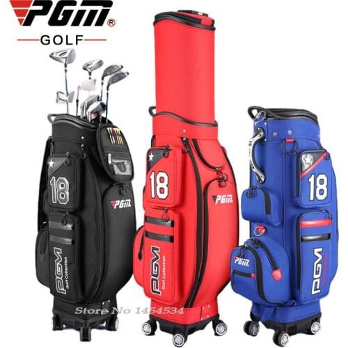 Send Shoe Bag! PGM Golf Standard Package Man Aviation Club Bag Four-Wheel Flat Push Telescopic Bag Male Waterproof High Capacity