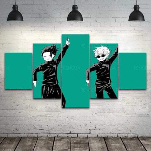 HD Prints Jujutsu Kaisen Poster 5 Pcs Gojo Satoru and Geto Suguru Canvas Painting Wall Art Japan Anime Pictures Bedroom Frame