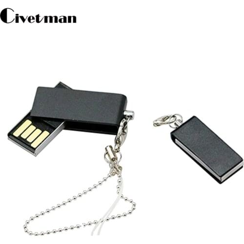Pen Drive Rotating Waterproof USB Flash Drive 8GB 16GB 32GB 64GB 128GB 256G Pendrive Swivel Metal Mini USB Stick Disk With Chain